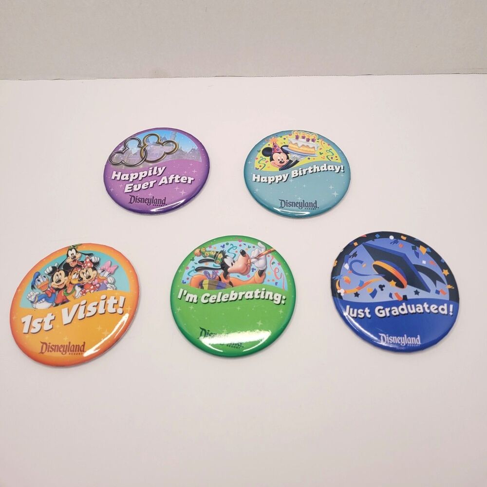 Disneyland Resort Celebration Button Pins Lot of 5 1st Visit Birthday 3"